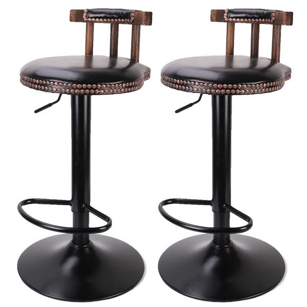 Set Di Sgabelli Da Bar, Design Retrò, Regolabile In Altezza, Nero-image