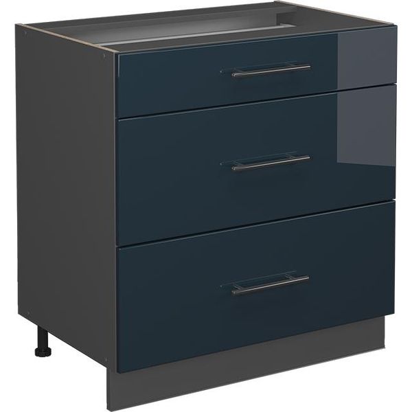 Vicco Mobiletto Base Per Cucina Fame-Line, 80 Cm Con 3 Cassetti, Senza Piano Di Lavoro, Blu Scuro Lucido/Antracite-image