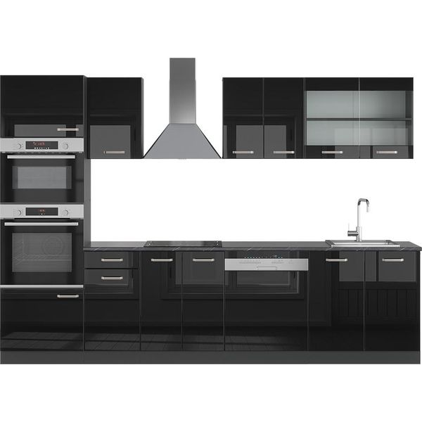 Vicco Cucina Componibile R-Line, 300 Cm Con Armadio Alto, Senza Piano Di Lavoro, Nero Lucido/Antracite-image