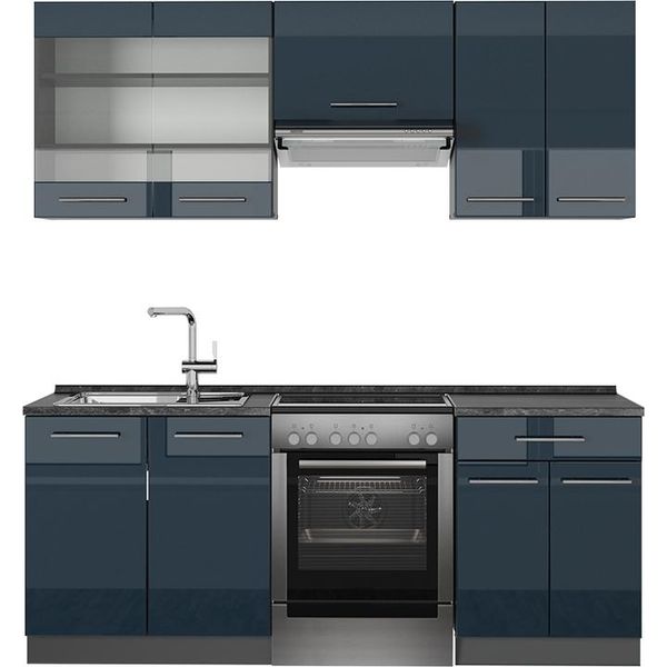 Vicco Cucina Componibile Fame-Line, 200 Cm , Pt Antracite, Blu Scuro Lucido/Antracite-image