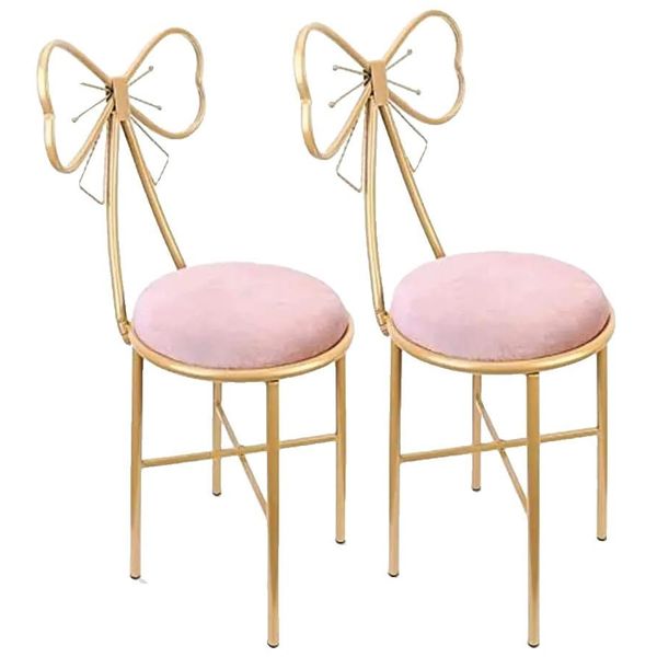 Sedie In Velluto Rosa, Toeletta, Schienale A Fiocco, Rosa-image