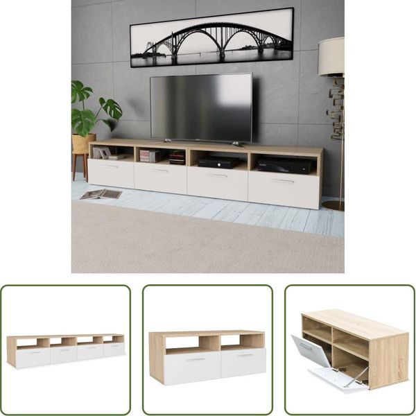 The Living Store 2 Pz. Mobili Tv In Legno Composito 95X35X36 Cm Rovere E Bianco-image