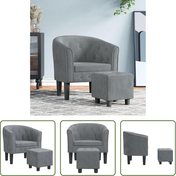 The Living Store Sedia Club Con Poggiapiedi In Velluto Grigio Scuro-image