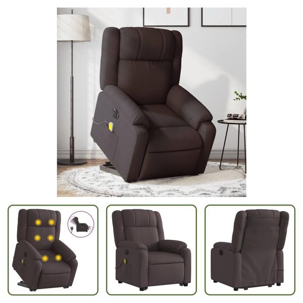 The Living Store Poltrona Massaggiante Elettrica Con Supporto In Piedi Tessuto Marrone Scuro-image