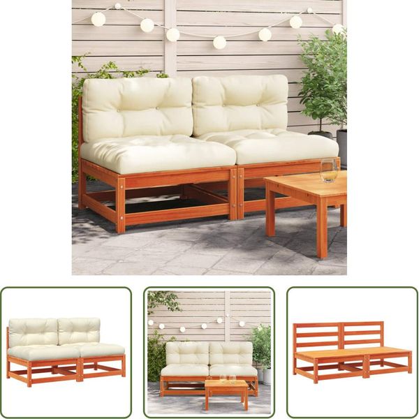 The Living Store Divani Da Giardino Senza Braccioli Con Cuscini 2 Pezzi. Legno Marrone Cera-image