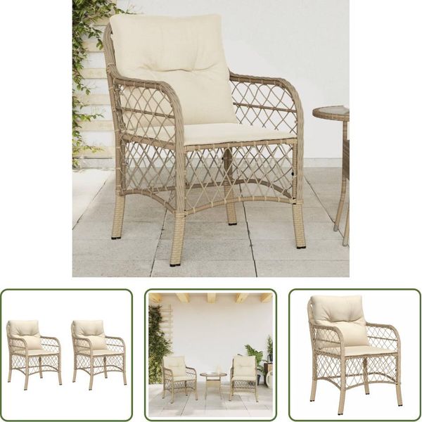 The Living Store Sedie Da Giardino Con Cuscini 2 Pz. Poli Rattan Beige-image