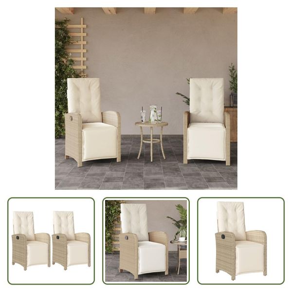 The Living Store Poltrona Da Giardino Con Poggiapiedi 2 Pz. Regolabile In Poly Rattan Beige-image