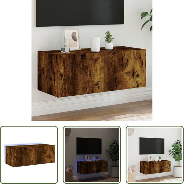 The Living Store Parete Tv Con Luci Led Rovere Fumé 80X35X31 Cm-image
