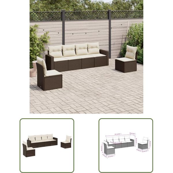 The Living Store Set Di Divani Da Giardino 6 Pezzi Con Cuscini In Poly Rattan Marrone-image