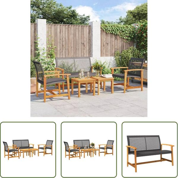 The Living Store Set Da Giardino 5 Pezzi In Poly Rattan Nero E Legno D'acacia-image