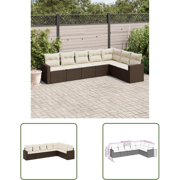 The Living Store Set Di Divani Da Giardino 7 Pezzi Con Cuscini In Polirattan Marrone-image