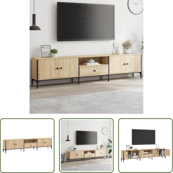 The Living Store Mobile Tv Con Cassetto Rovere Sonoma 200X25X44Cm Materiale Legno-image