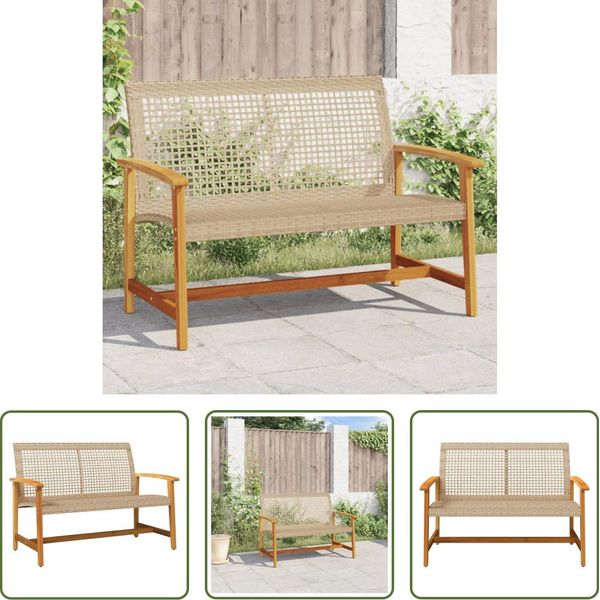 The Living Store Panchina Da Giardino Beige 112 Cm In Poly Rattan E Legno D'acacia-image
