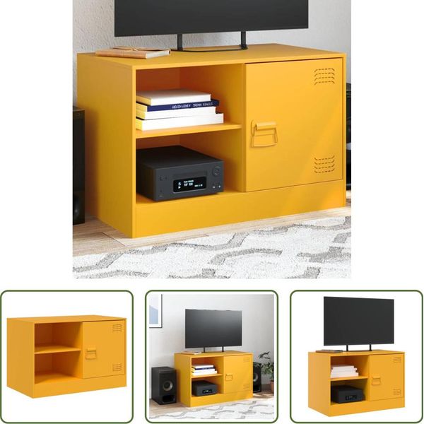 The Living Store Mobile Tv Giallo Senape 67X39X44 Cm In Acciaio-image