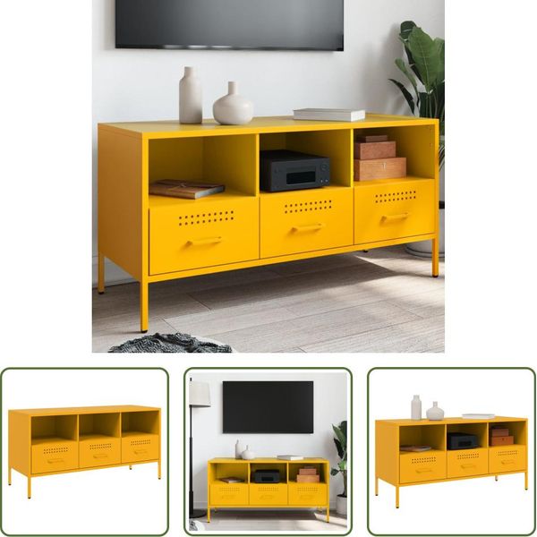 The Living Store Mobile Tv Giallo Senape 100,5X39X50,5 Cm Acciaio Laminato A Freddo-image