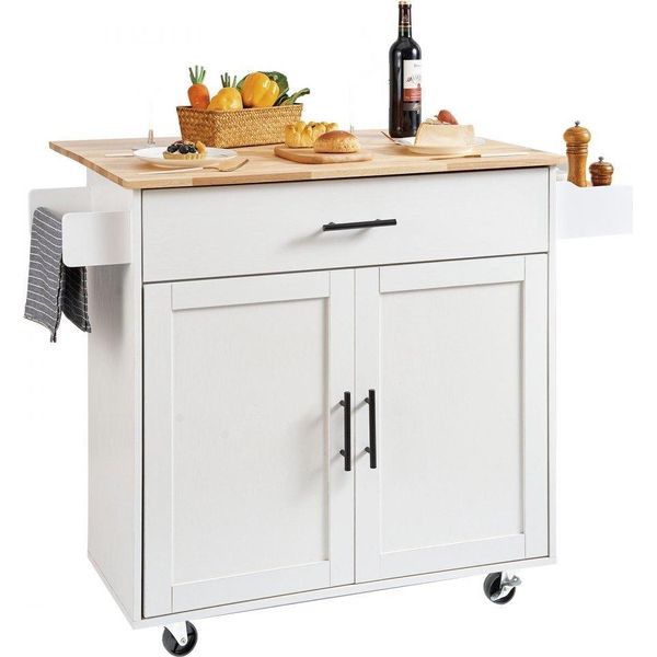 Carrello Portavivande Carrello Da Cucina - Solido Carrello Con Porta Asciugamani - Armadietto E Cassetto Per Microonde - Robusto Carrello Da Cucina In Legno Massiccio - 1190 X 695 X 905 Mm, Portata 90,7 Kg-image