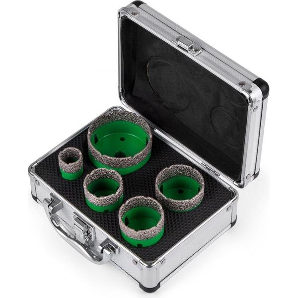 Set Di Seghe A Tazza - Punta Diamantata Per Piastrelle - Sega A Tazza Con Filettatura M14 Punta Diamantata Con Lunghezza Di Foratura Di 60 Mm - Punta Per Vetro Con 5 Punte - Cassetta Degli Attrezzi-image