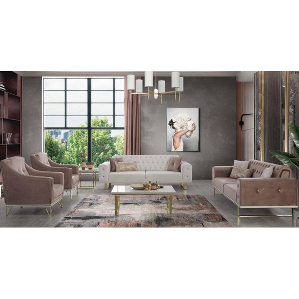 Set Di Divani Divano Chesterfield Di Design Poltrona Di Lusso Tavolino Da Caffè 6 Pezzi-image