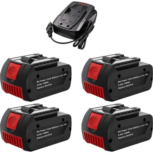 Batteria Sostitutiva Bosch 18V, Capacità 6000Mah, Caricabatterie Rapido 4A, 4 Batterie 1 Caricabatterie-image