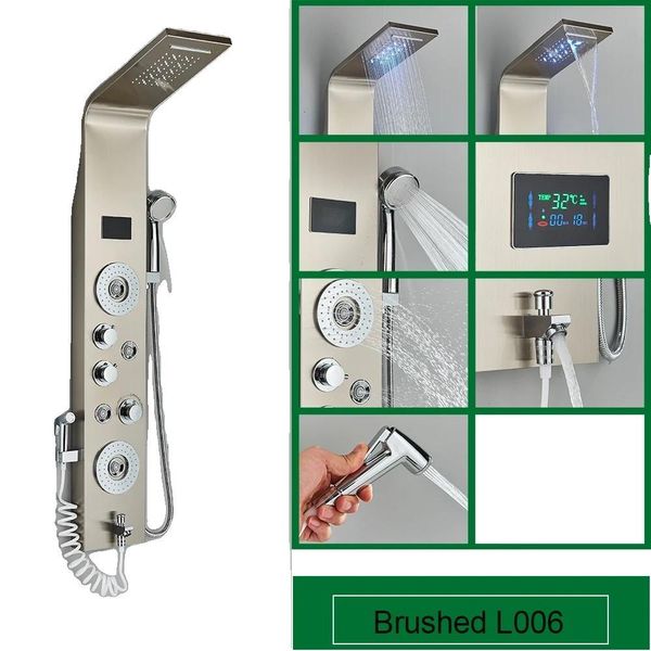 Pannello Doccia Per Bagno, Display A Led Della Temperatura, Getti Massaggianti Spa, Spazzolato 8006-image