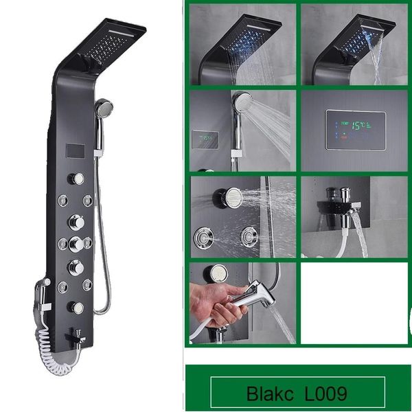 Pannello Doccia Per Bagno, Display A Led Della Temperatura, Getti Massaggianti Spa, Nero 8009-image