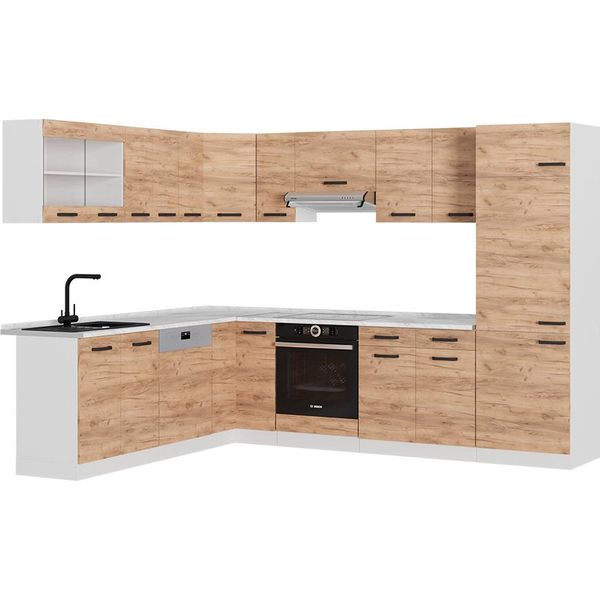 Vicco Cucina Angolare Completa R-Line, 227 X 287 Cm Pl Rovere, Quercia Dorata/Bianco/Bianco-image