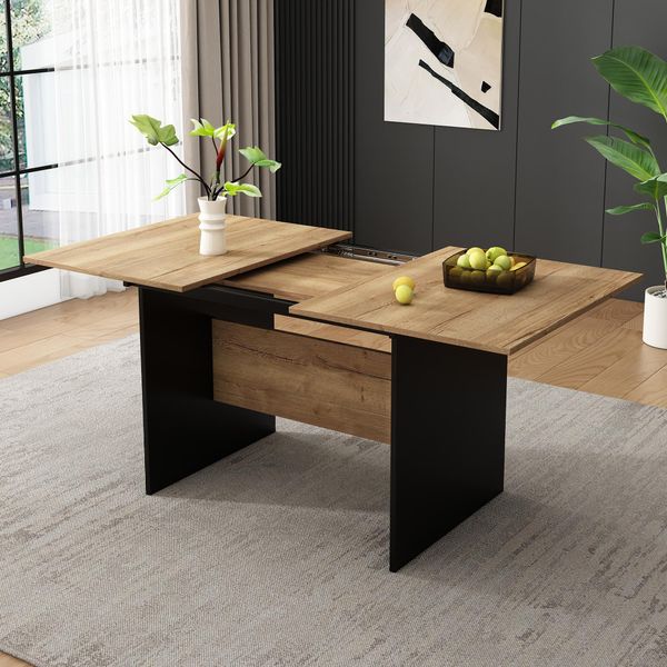 Flieks Tavolo Da Cucina Tavolo Da Pranzo Allungabile, Tavolo Da Sala Da Pranzo Rettangolare, Tavolo Da Lavoro Allungabile Tavolo Da Ufficio, 140-180X80X75Cm, Finitura Naturale-image