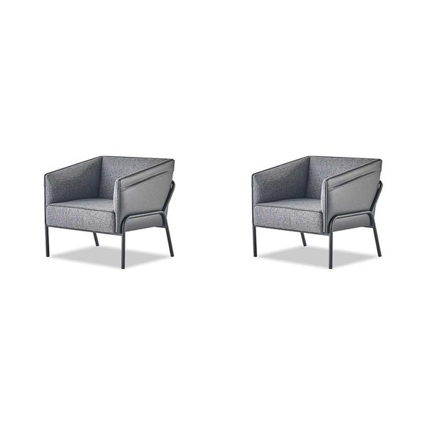 Set Di Poltrone Poltrona Pelle Tessuto Acciaio Inox Moderno 1 Posto Legno Grigio-image