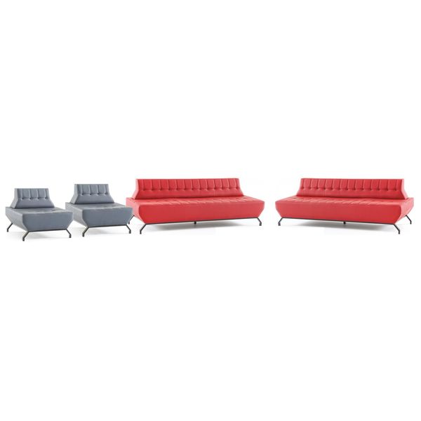 Set Di Divani Moderni Rosso 3 Posti Poltrona Grigia Chesterfield Chesterfield-image