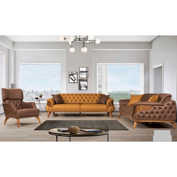 Set Di Divani Di Lusso 331 Posti In Pelle Chesterfield Divano Poltrona Marrone Set Di Divani 3 Pezzi-image