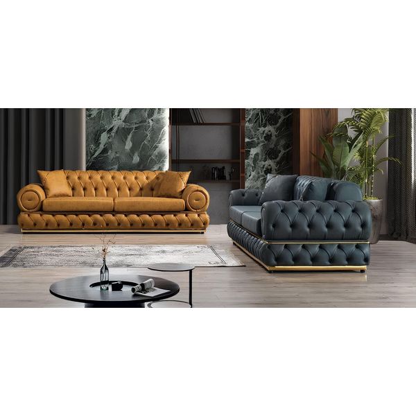 Set Divano Chesterfield Di Lusso 3+3 Posti Divano Poltrona Divani In Pelle 2Pcs-image