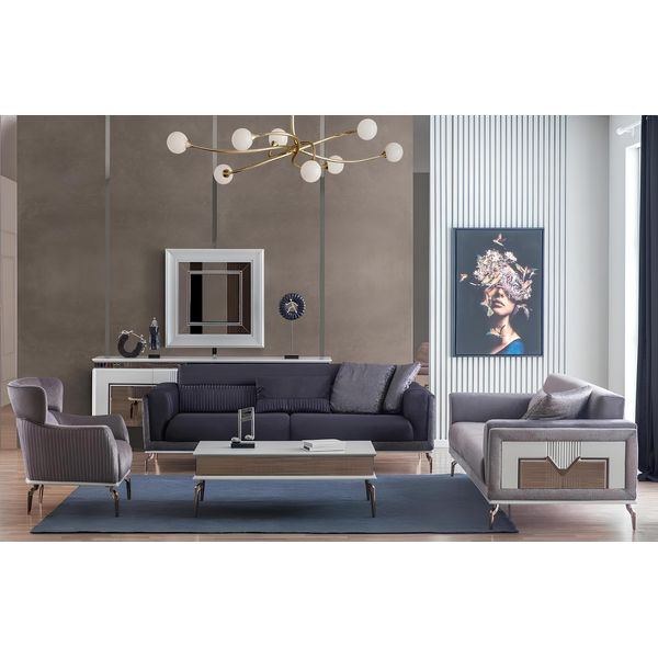 Set Da Salotto Di Design Divani Poltrone Tavolino Moderno 3+3+1 Tavolino Da Caffè-image