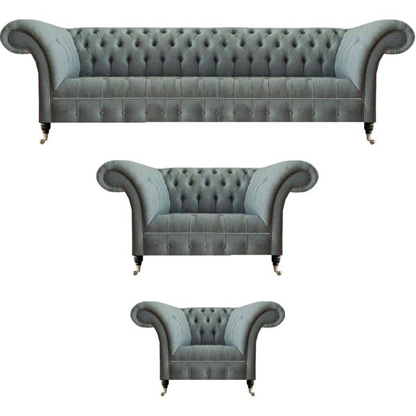 Set Di Divani 3 Pezzi Grigi Poltrone Di Lusso Arredamento Per Il Soggiorno Chesterfield-image