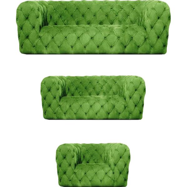 Set Di Divani Verde Lusso Chesterfield 3 Pezzi Soggiorno Moderno Sedute Mobili Divani-image
