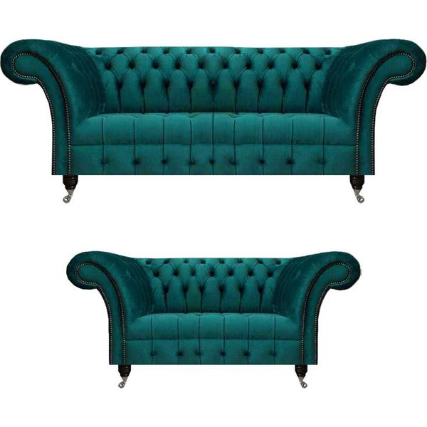 Set Di Divani 2X Divani Moderni A Tre Posti Con Divani A Due Posti Design Chesterfield-image
