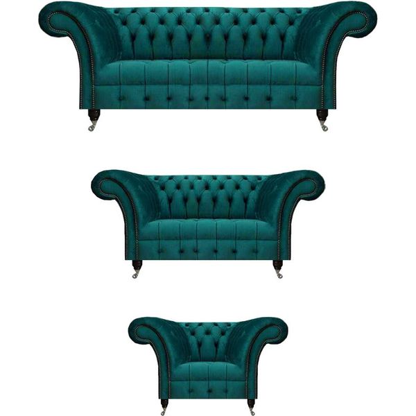 Set Di Divani Couch Upholstery Chesterfield Design Sofa Set 3Pcs Modern Complete-image