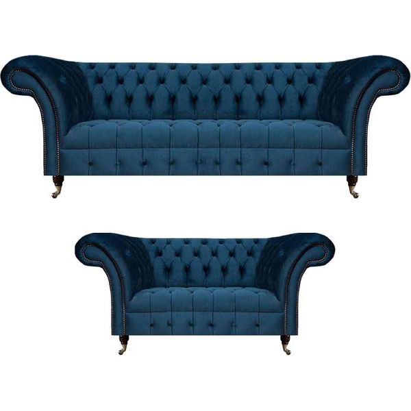 Set Di Divani 2X Divani Chesterfield Salotto Divano Imbottito Blu-image