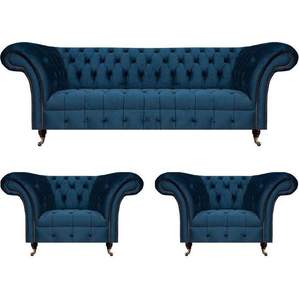 Set Di Divani Blu Di Lusso Set Di Divani 3 Pezzi Poltrone Soggiorno Chesterfield-image
