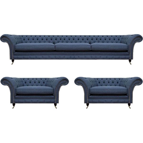 Set Di Divani Moderni Di Lusso Blu Con Design A 3 Pezzi Per Il Soggiorno Chesterfield-image