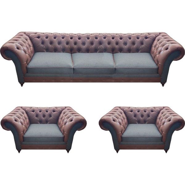 Set Di Divani In Pelle A 3 Posti Moderno Completo Di Set Imbottito Chesterfield-image