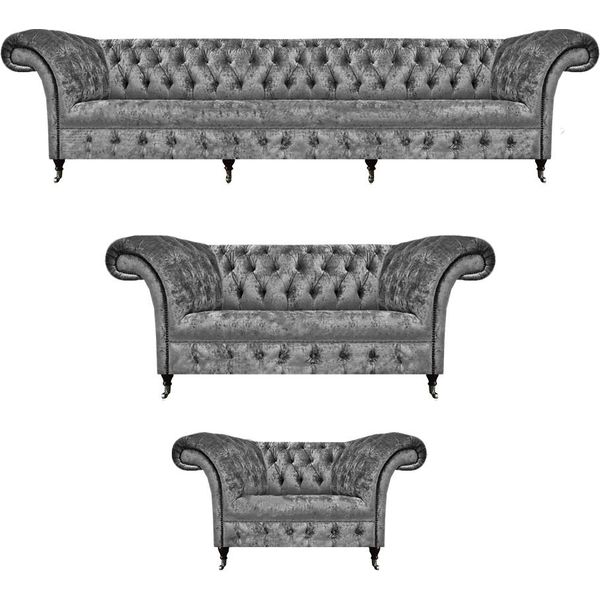 Mobili Imbottiti Di Design Set Divano Grigio Set Divani Chesterfield Soggiorno-image