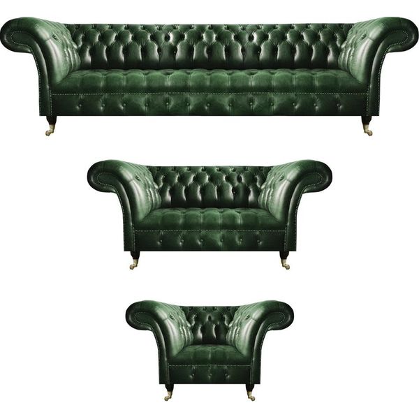 Set Di Divani In Pelle Verde Set Di Divani Da Salotto A 3 Pezzi Mobili Imbottiti Chesterfield-image