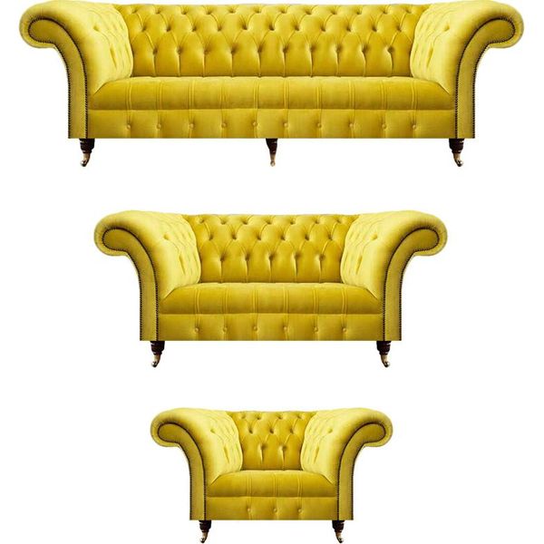 Set Di Divani Chesterfield 3 Pezzi Imbottiti Mobili Tessili Soggiorno Nuovo Set-image