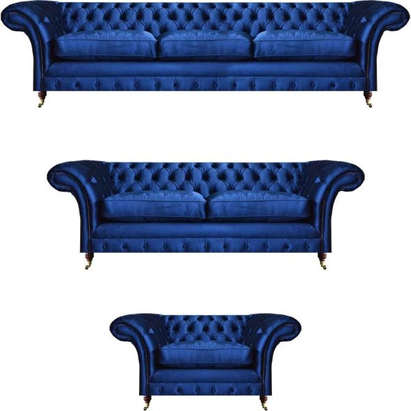 Set Di Divani Da Salotto 3 Pezzi Lusso Moderno Completo Di Mobili Da Salotto Tessile Chesterfield-image