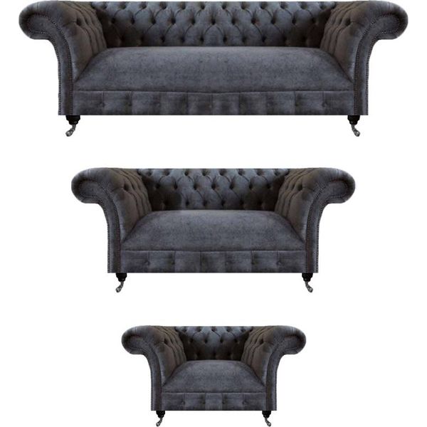 Soggiorno Grigio Mobili 2X Divani Arredamento Poltrone Nuovo Divano Set Chesterfield-image