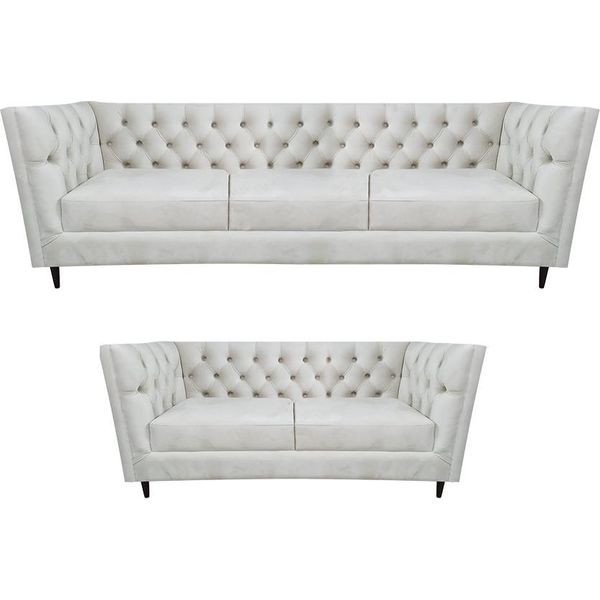Bianco 2X Divani Set Completo Di Divani Soggiorno In Pelle Imbottiti Chesterfield-image