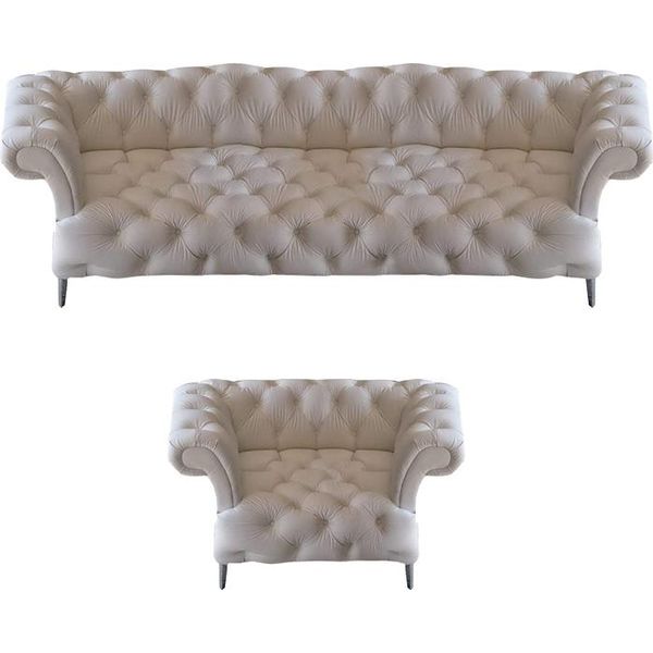 Set Di Divani Bianchi Da Salotto Divano Chesterfield Divano A Tre Posti Poltrona Nuova-image