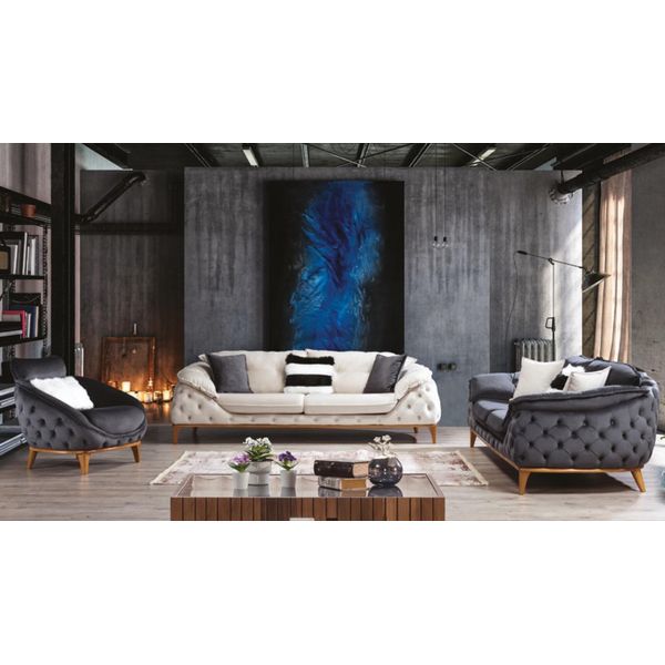 Chesterfield Con Divano In Legno Tessile Set 331 Sedute Set Imbottitura Mobili Tessuto-image