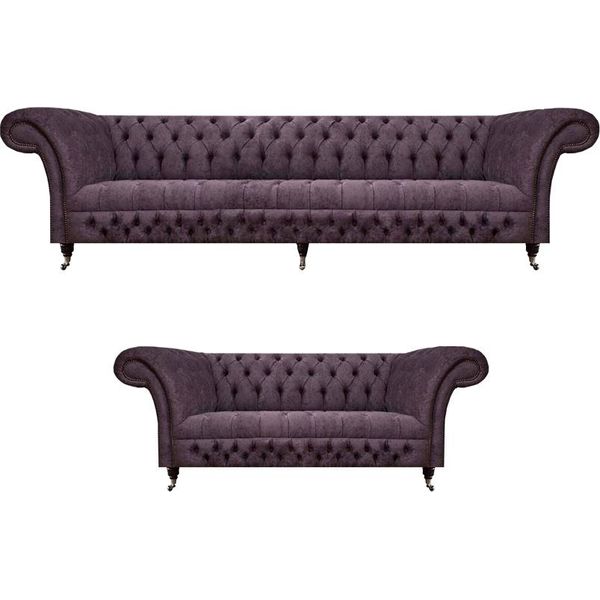 Soggiorno Lusso Divano Viola Tre Posti Design Poltrona Divano Set Chesterfield-image