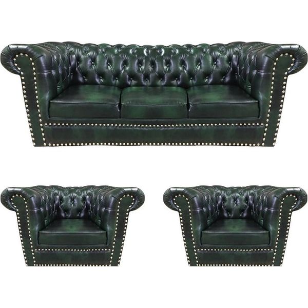 Set Di Divani 3 Pezzi Divano Imbottito Chesterfield Design 2X Poltrona Divano In Pelle Nuovo-image